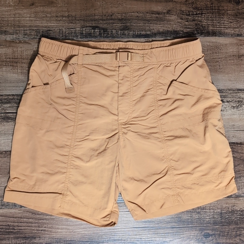 Eddie Bauer Ripstop Tech Shorts Size Large Brown Rust Belted Nylon Hiking